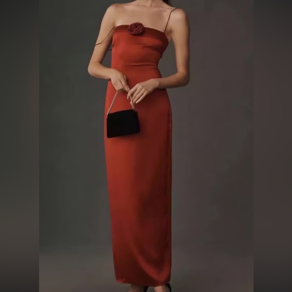 Reformation NWT Red Frankie Rosette Silk Dress